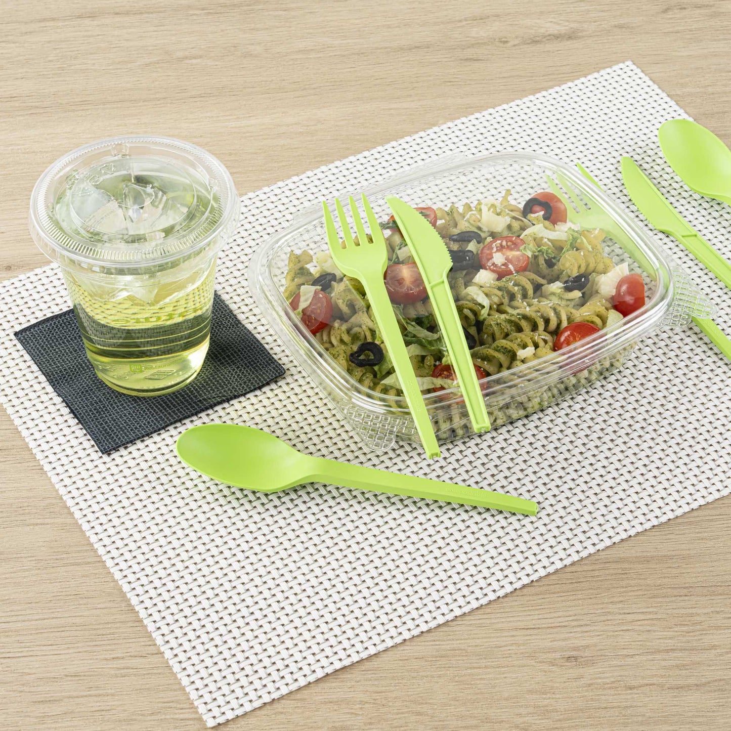 Basic Nature Green CPLA Plastic Cutlery Set - Heat-Resistant, Compostable - 6 1/2" - 290 count box