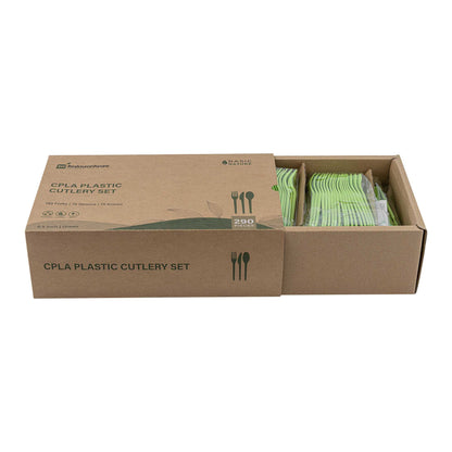 Basic Nature Green CPLA Plastic Cutlery Set - Heat-Resistant, Compostable - 6 1/2" - 290 count box