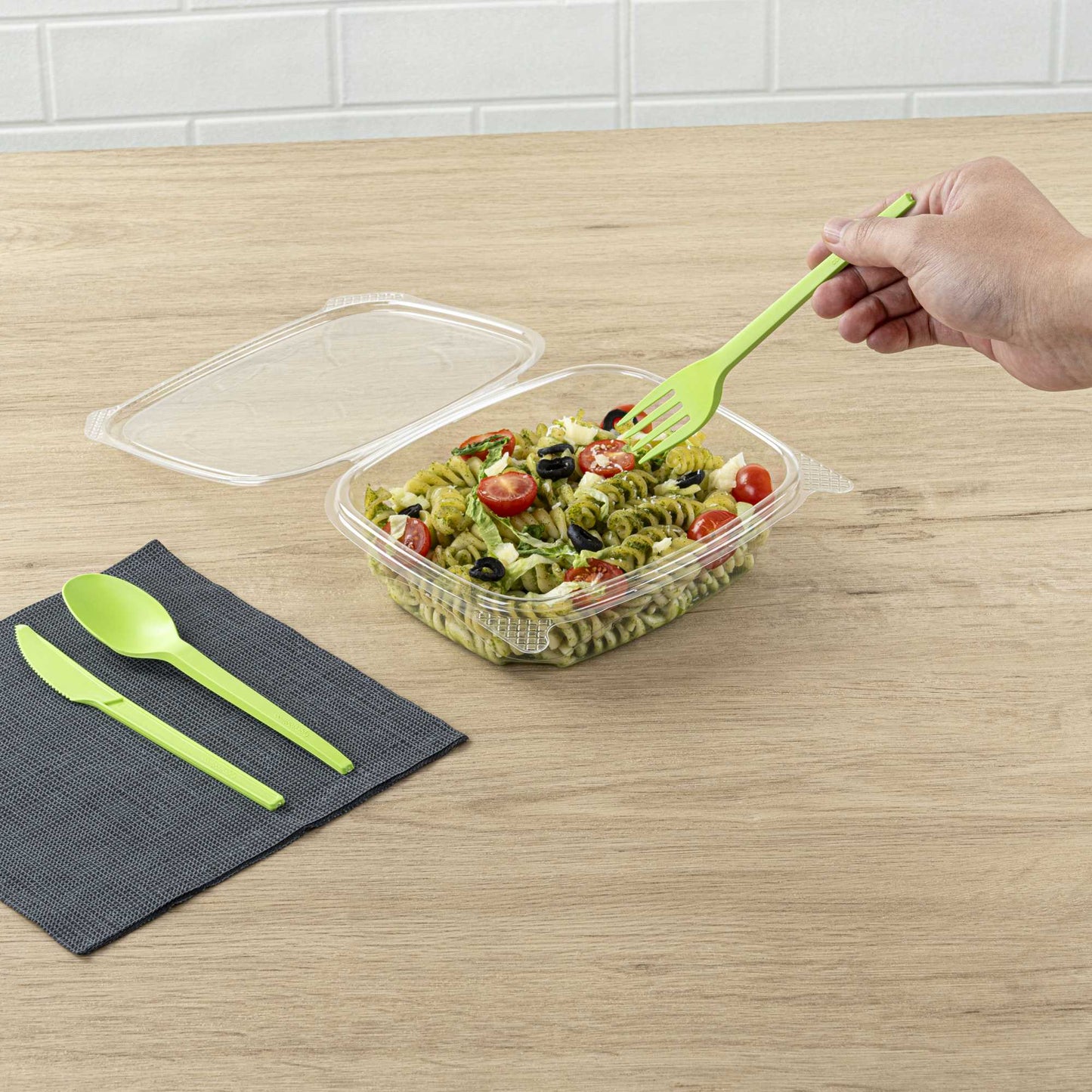 Basic Nature Green CPLA Plastic Cutlery Set - Heat-Resistant, Compostable - 6 1/2" - 290 count box
