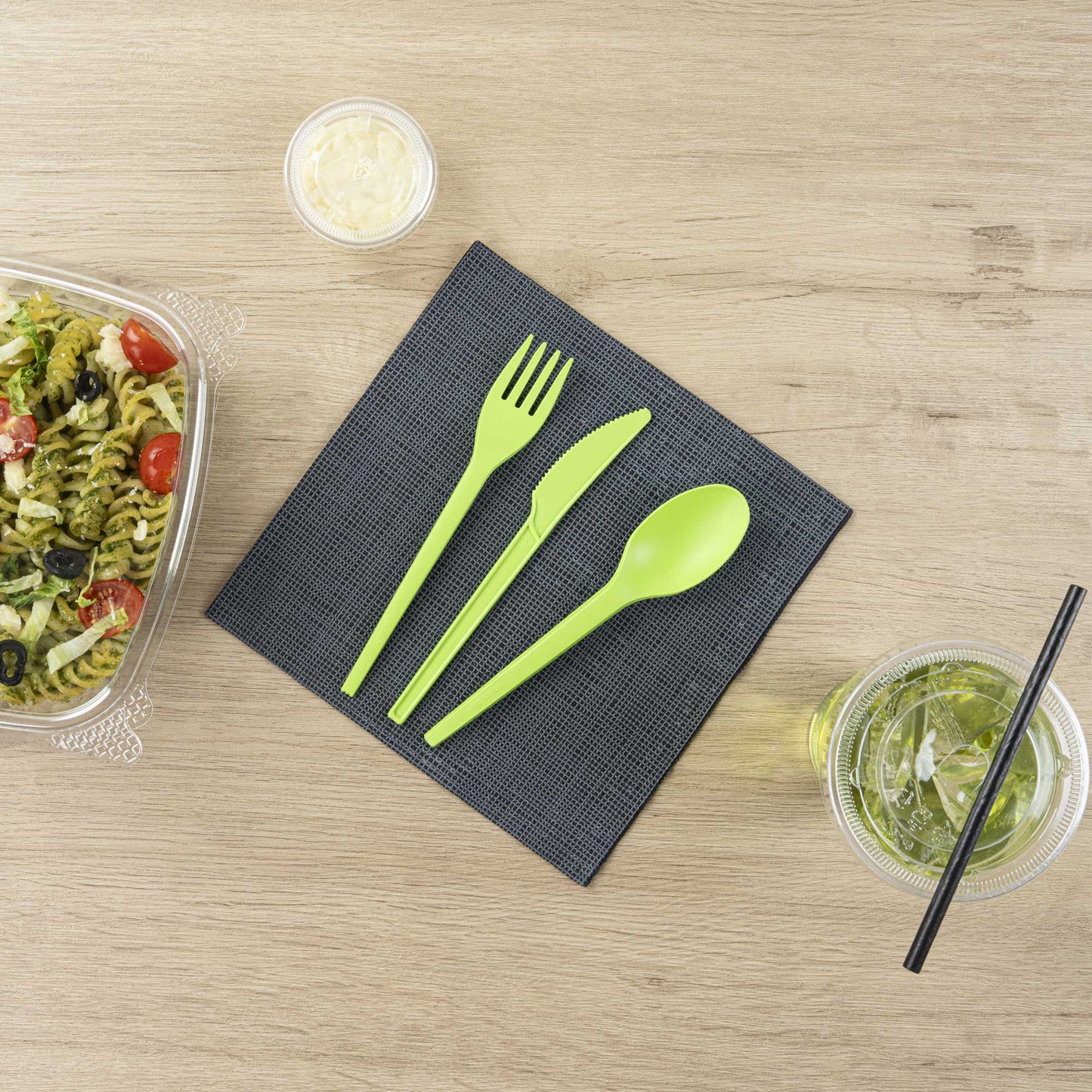 Basic Nature Green CPLA Plastic Cutlery Set - Heat-Resistant, Compostable - 6 1/2" - 290 count box