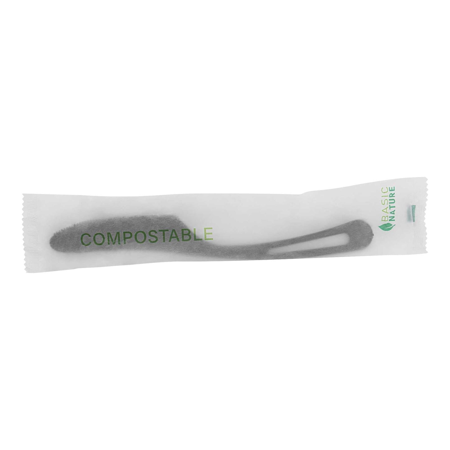 Basic Nature Black CPLA Plastic Knife - Compostable Wrapper, Heat-Resistant - 7 1/2" - 250 count box