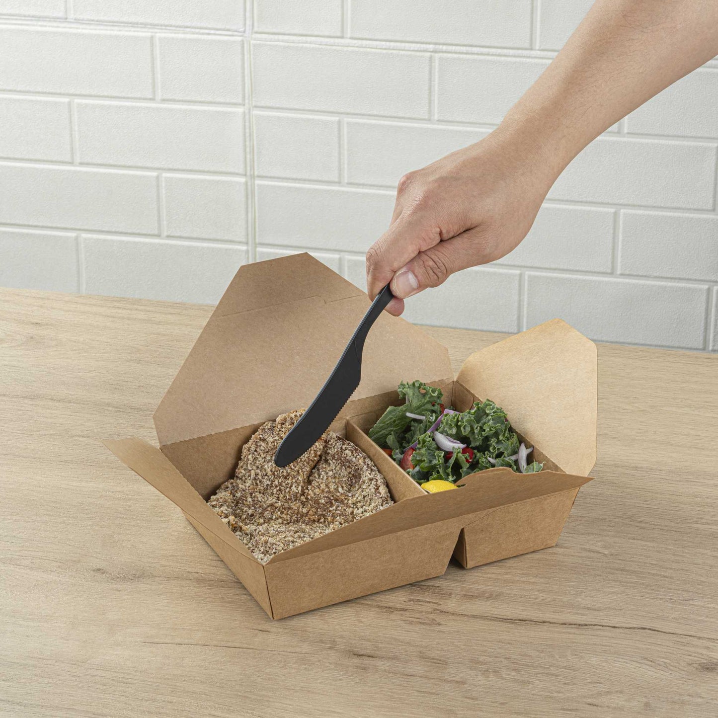 Basic Nature Black CPLA Plastic Knife - Compostable Wrapper, Heat-Resistant - 7 1/2" - 250 count box