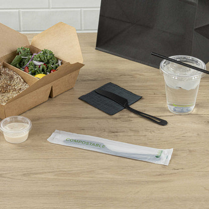 Basic Nature Black CPLA Plastic Knife - Compostable Wrapper, Heat-Resistant - 7 1/2" - 250 count box