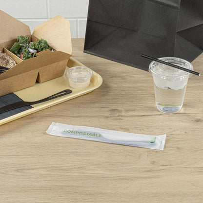 Basic Nature Black CPLA Plastic Knife - Compostable Wrapper, Heat-Resistant - 7 1/2" - 250 count box