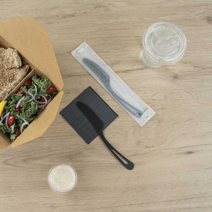 Basic Nature Black CPLA Plastic Knife - Compostable Wrapper, Heat-Resistant - 7 1/2" - 250 count box