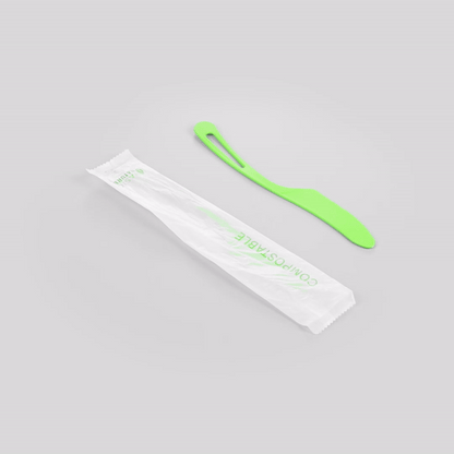 Basic Nature Green CPLA Plastic Knife - Compostable Wrapper, Heat-Resistant - 7 1/2" - 250 count box