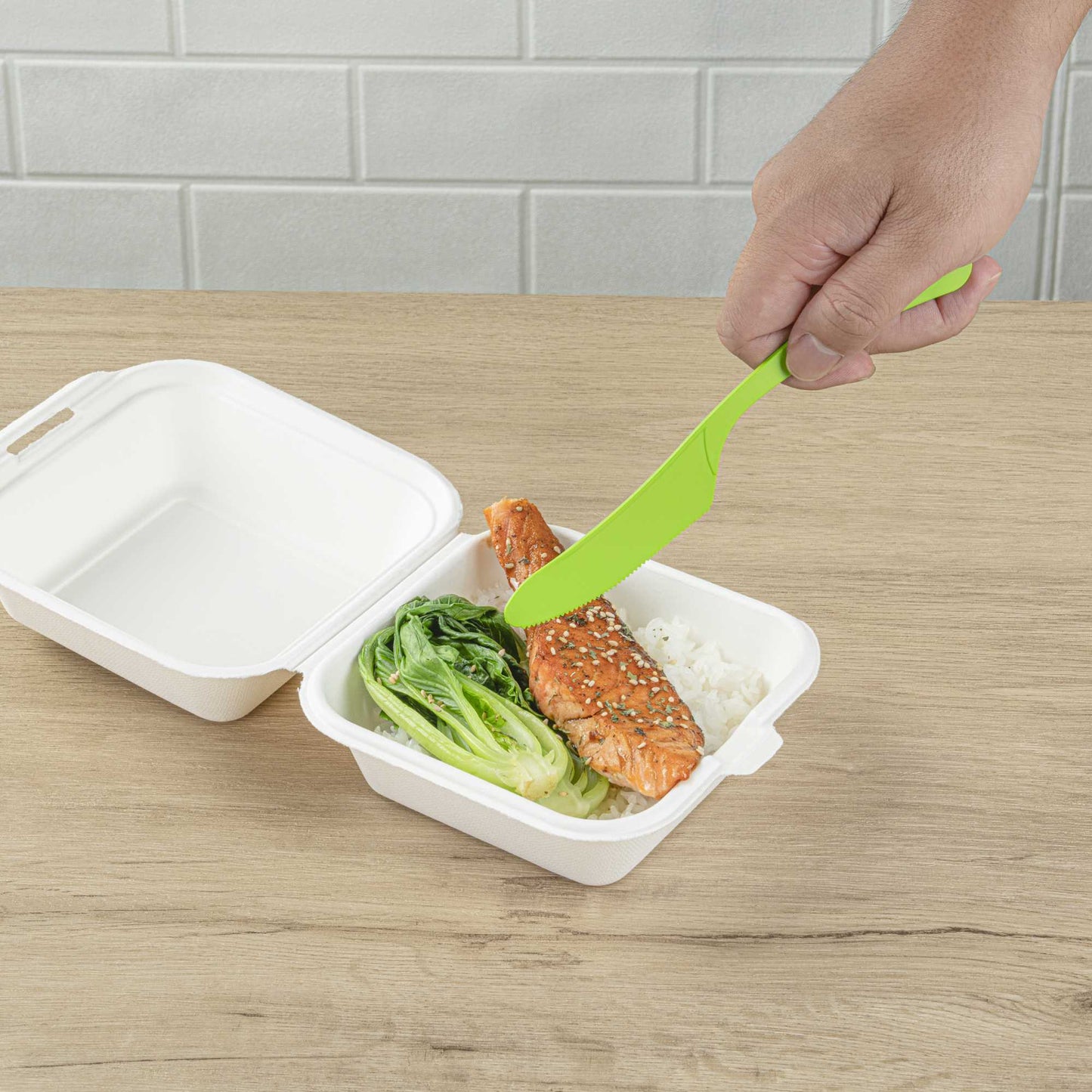 Basic Nature Green CPLA Plastic Knife - Compostable Wrapper, Heat-Resistant - 7 1/2" - 250 count box