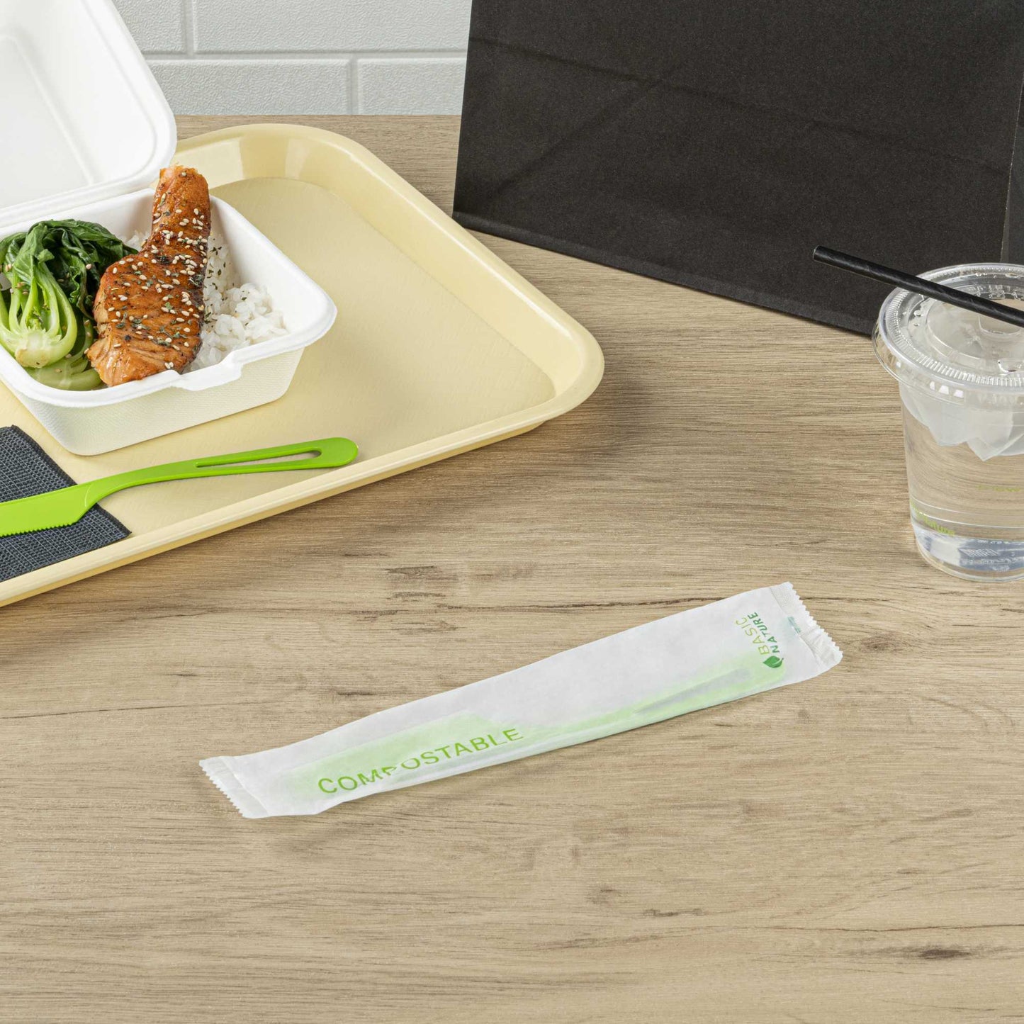 Basic Nature Green CPLA Plastic Knife - Compostable Wrapper, Heat-Resistant - 7 1/2" - 250 count box