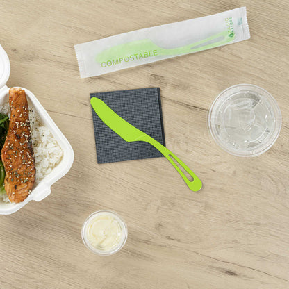 Basic Nature Green CPLA Plastic Knife - Compostable Wrapper, Heat-Resistant - 7 1/2" - 250 count box