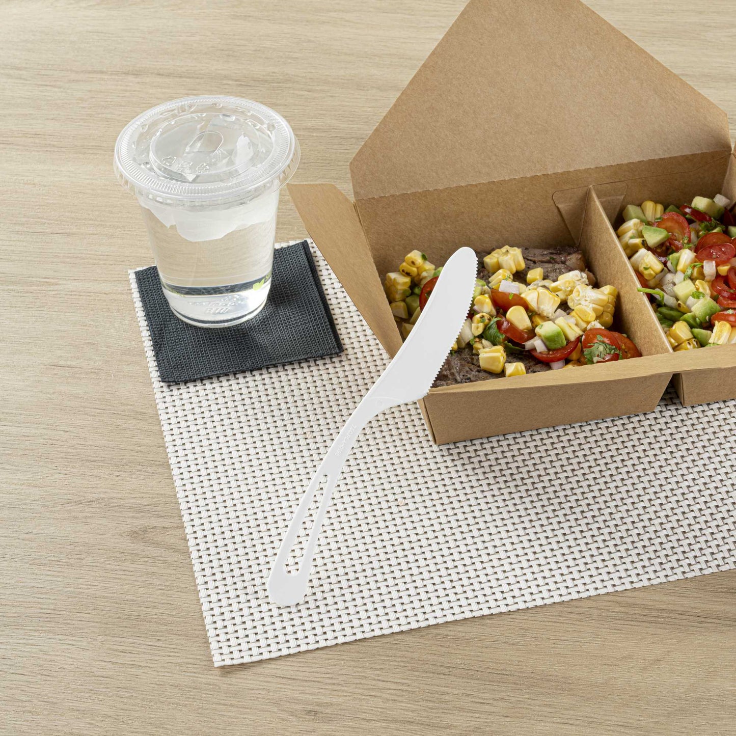 Basic Nature White CPLA Plastic Knife - Compostable Wrapper, Heat-Resistant - 7 1/2" - 250 count box
