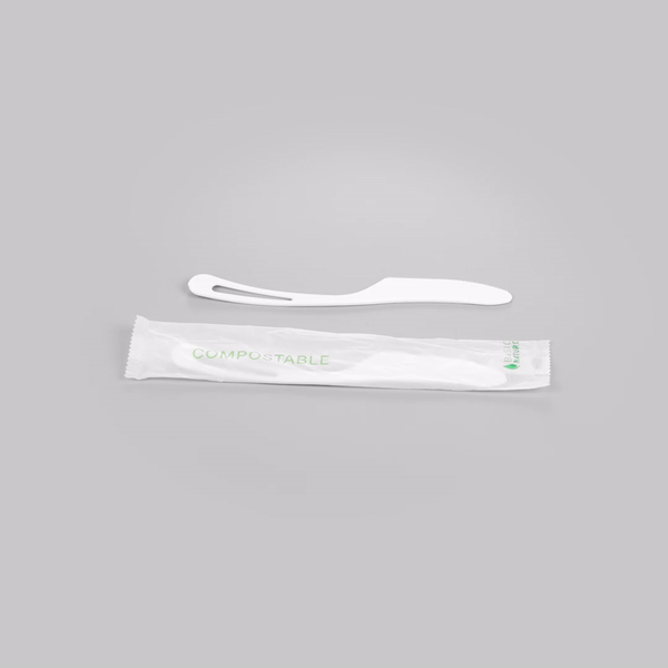 Basic Nature White CPLA Plastic Knife - Compostable Wrapper, Heat-Resistant - 7 1/2" - 250 count box