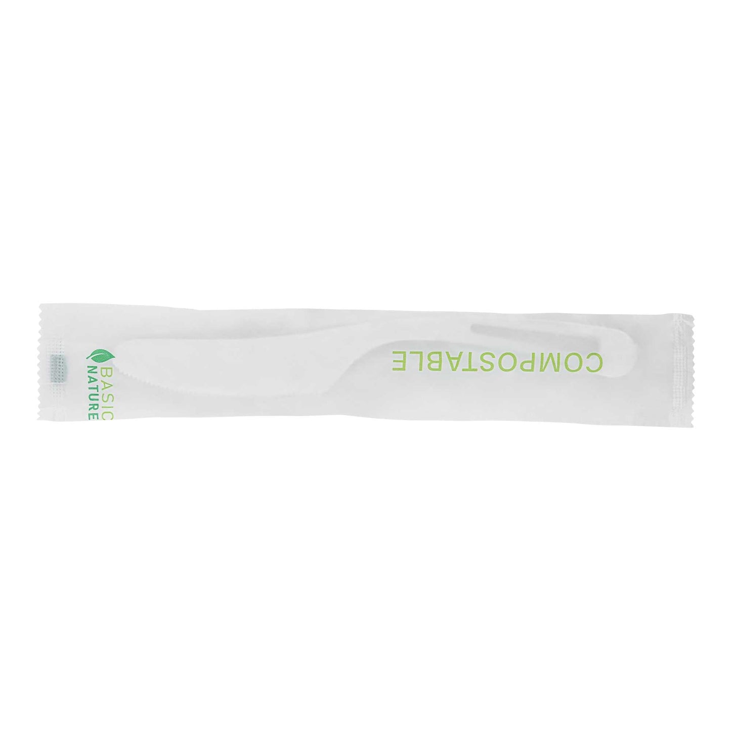 Basic Nature White CPLA Plastic Knife - Compostable Wrapper, Heat-Resistant - 7 1/2" - 250 count box