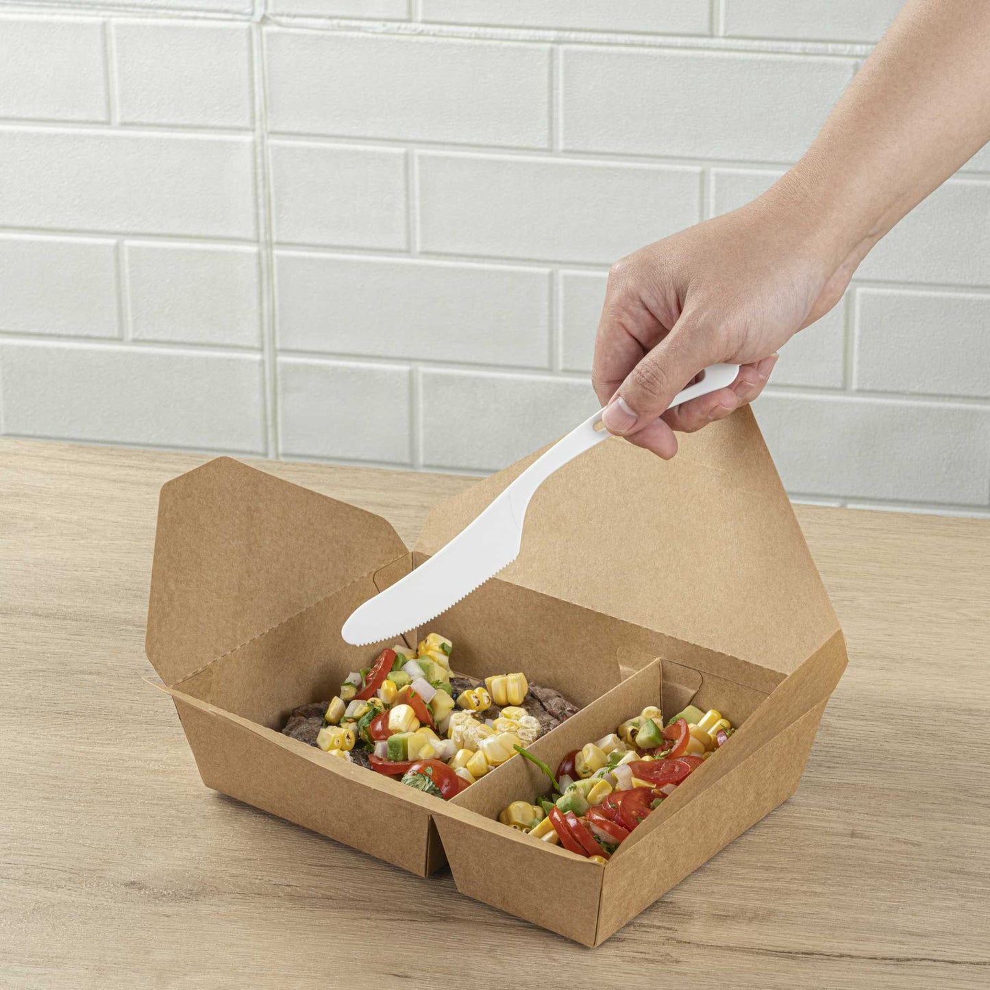 Basic Nature White CPLA Plastic Knife - Compostable Wrapper, Heat-Resistant - 7 1/2" - 250 count box