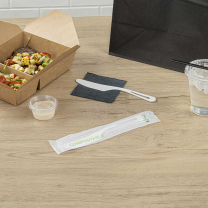 Basic Nature White CPLA Plastic Knife - Compostable Wrapper, Heat-Resistant - 7 1/2" - 250 count box