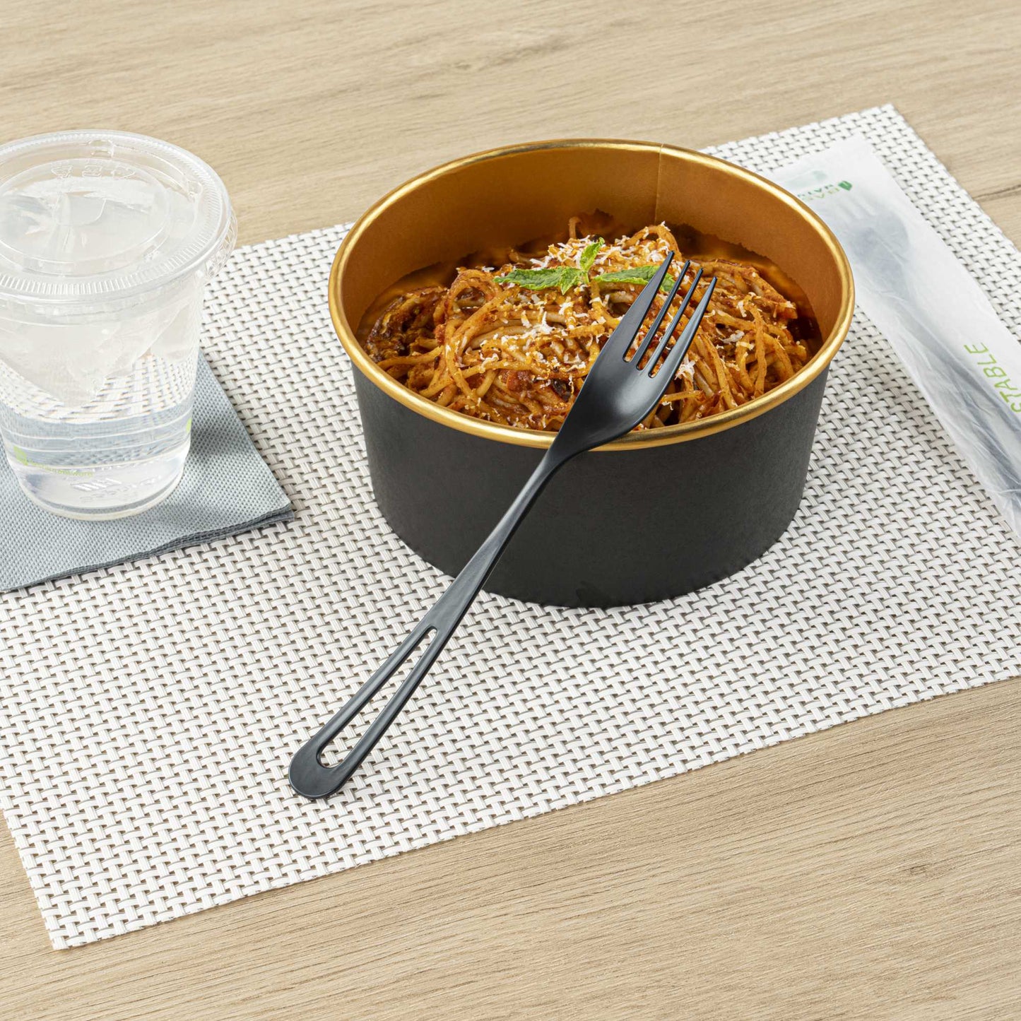 Basic Nature Black CPLA Plastic Fork - Compostable Wrapper, Heat-Resistant - 7 1/2" - 250 count box