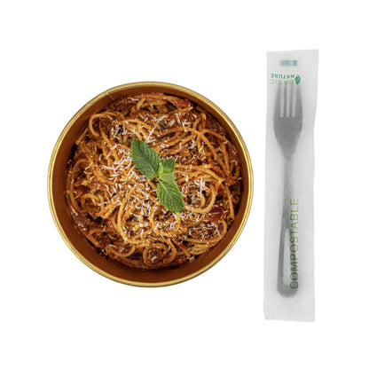 Basic Nature Black CPLA Plastic Fork - Compostable Wrapper, Heat-Resistant - 7 1/2" - 250 count box