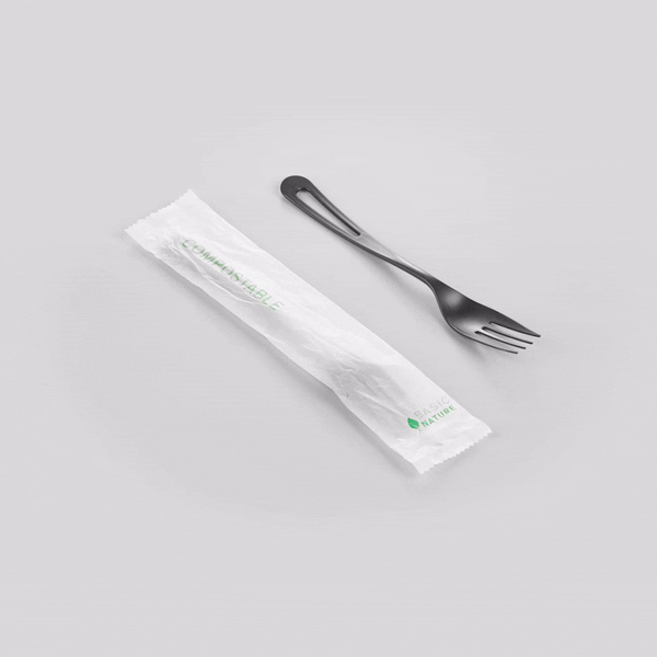 Basic Nature Black CPLA Plastic Fork - Compostable Wrapper, Heat-Resistant - 7 1/2" - 250 count box