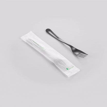 Basic Nature Black CPLA Plastic Fork - Compostable Wrapper, Heat-Resistant - 7 1/2" - 250 count box