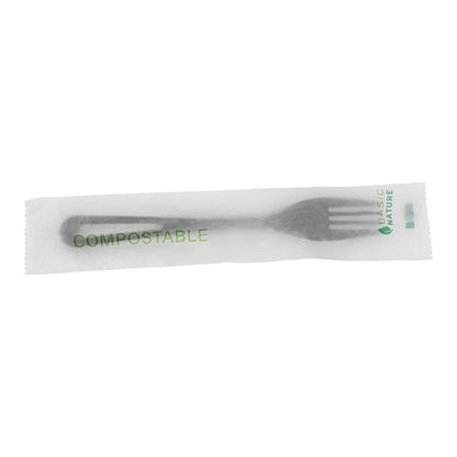 Basic Nature Black CPLA Plastic Fork - Compostable Wrapper, Heat-Resistant - 7 1/2" - 250 count box