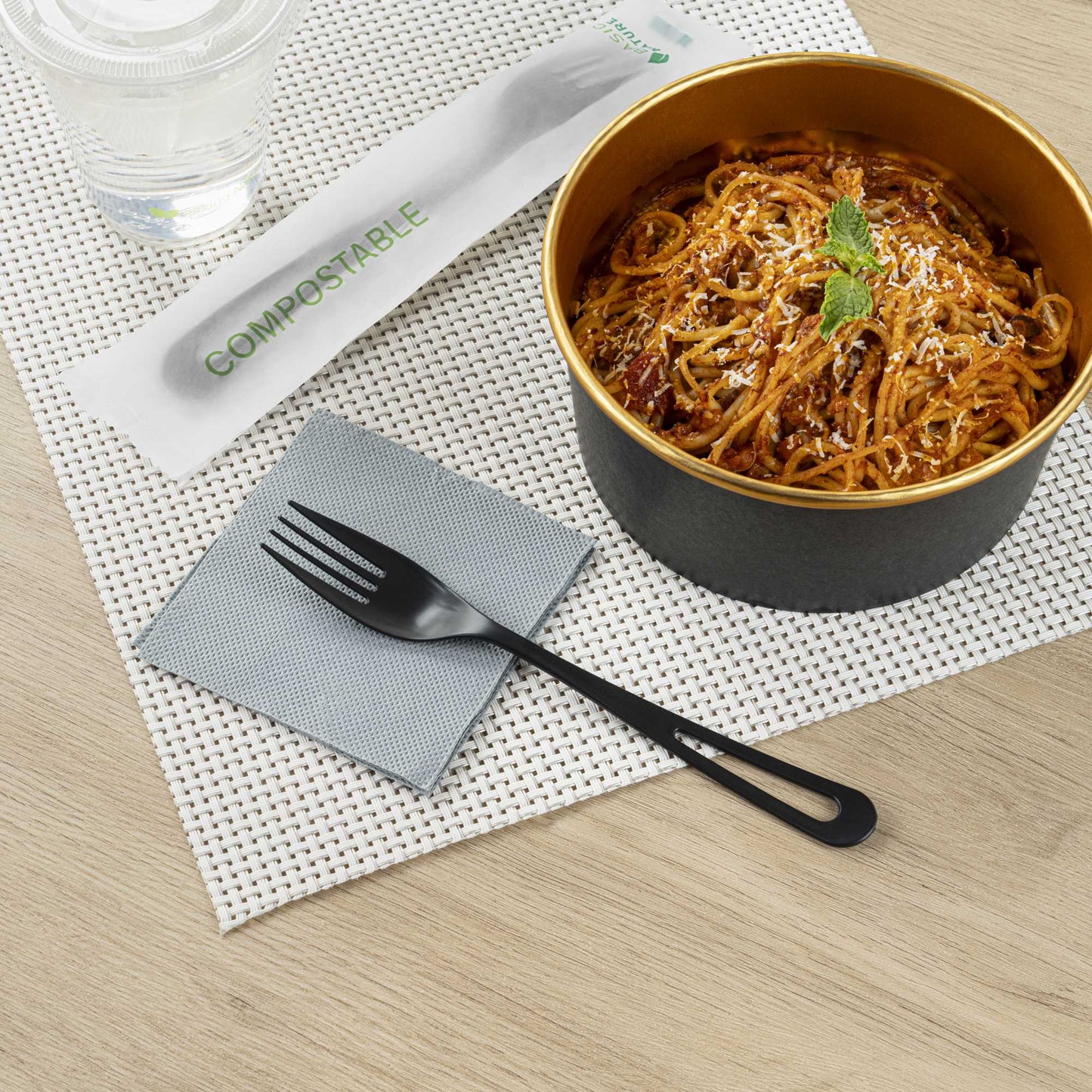 Basic Nature Black CPLA Plastic Fork - Compostable Wrapper, Heat-Resistant - 7 1/2" - 250 count box