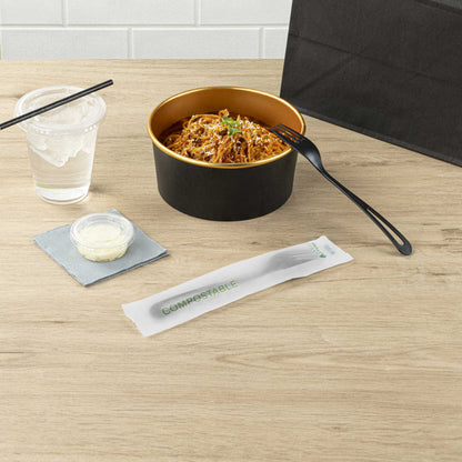 Basic Nature Black CPLA Plastic Fork - Compostable Wrapper, Heat-Resistant - 7 1/2" - 250 count box