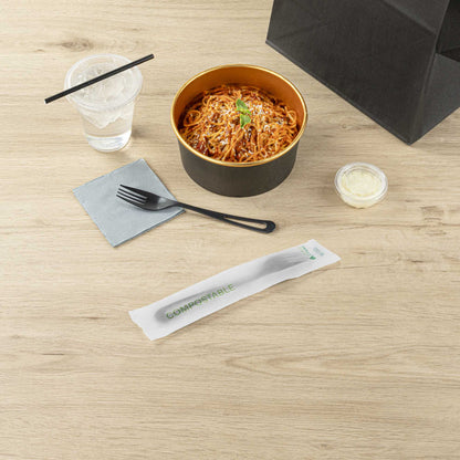Basic Nature Black CPLA Plastic Fork - Compostable Wrapper, Heat-Resistant - 7 1/2" - 250 count box