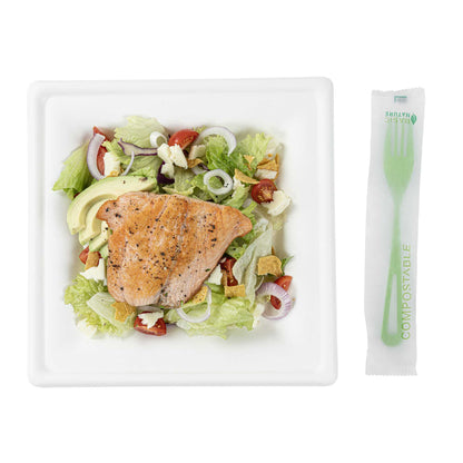 Basic Nature Green CPLA Plastic Fork - Compostable Wrapper, Heat-Resistant - 7 1/2" - 250 count box
