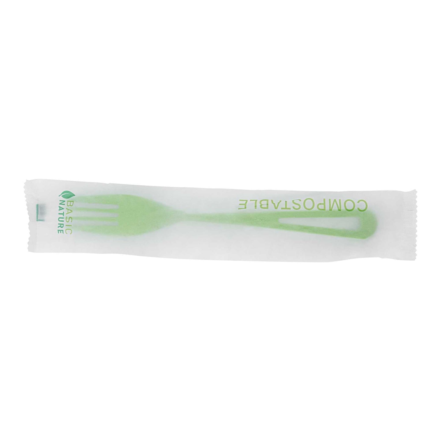 Basic Nature Green CPLA Plastic Fork - Compostable Wrapper, Heat-Resistant - 7 1/2" - 250 count box