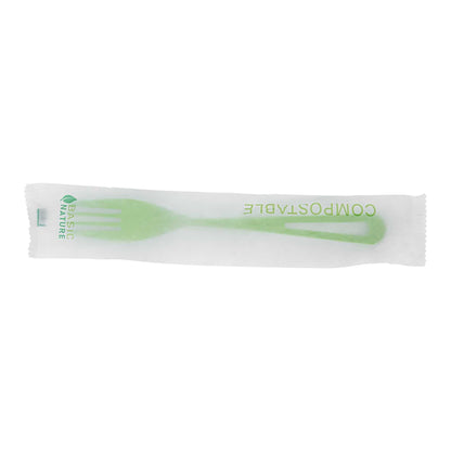 Basic Nature Green CPLA Plastic Fork - Compostable Wrapper, Heat-Resistant - 7 1/2" - 250 count box