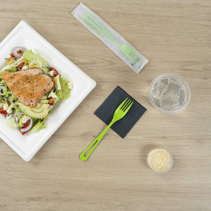 Basic Nature Green CPLA Plastic Fork - Compostable Wrapper, Heat-Resistant - 7 1/2" - 250 count box