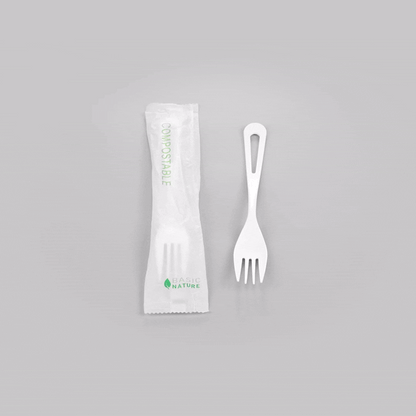 Basic Nature White CPLA Plastic Fork - Compostable Wrapper, Heat-Resistant - 7 1/2" - 250 count box