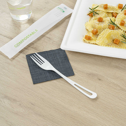 Basic Nature White CPLA Plastic Fork - Compostable Wrapper, Heat-Resistant - 7 1/2" - 250 count box