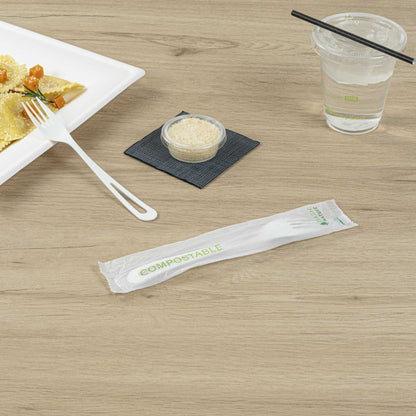 Basic Nature White CPLA Plastic Fork - Compostable Wrapper, Heat-Resistant - 7 1/2" - 250 count box