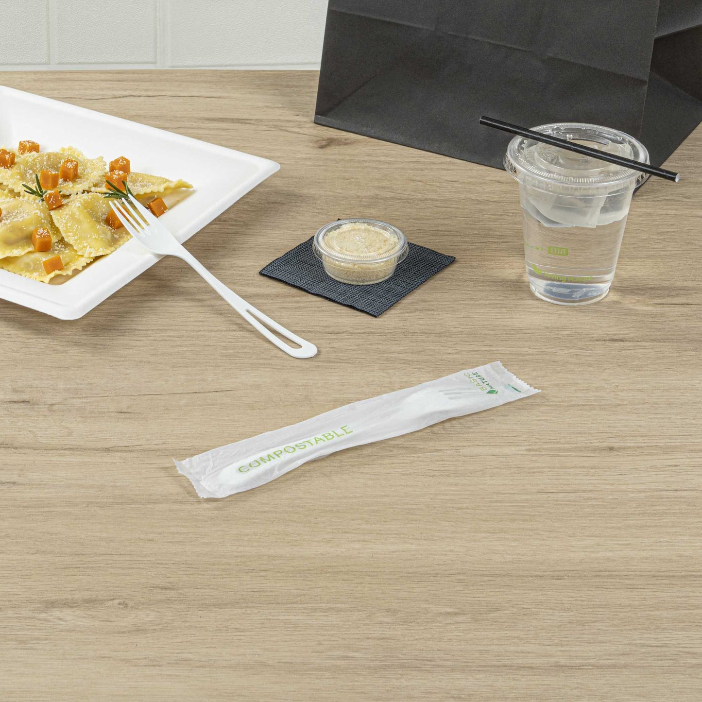 Basic Nature White CPLA Plastic Fork - Compostable Wrapper, Heat-Resistant - 7 1/2" - 250 count box