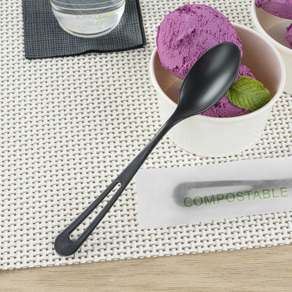 Basic Nature Black CPLA Plastic Spoon - Compostable Wrapper, Heat-Resistant - 7 1/2" - 250 count box