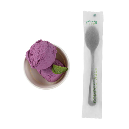 Basic Nature Black CPLA Plastic Spoon - Compostable Wrapper, Heat-Resistant - 7 1/2" - 250 count box
