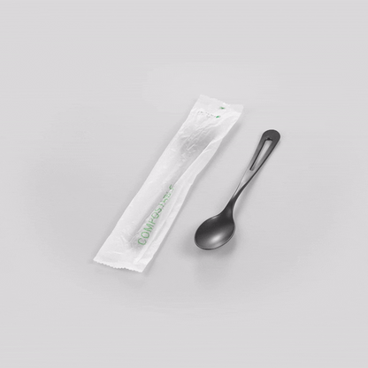 Basic Nature Black CPLA Plastic Spoon - Compostable Wrapper, Heat-Resistant - 7 1/2" - 250 count box