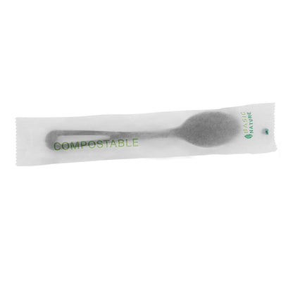 Basic Nature Black CPLA Plastic Spoon - Compostable Wrapper, Heat-Resistant - 7 1/2" - 250 count box