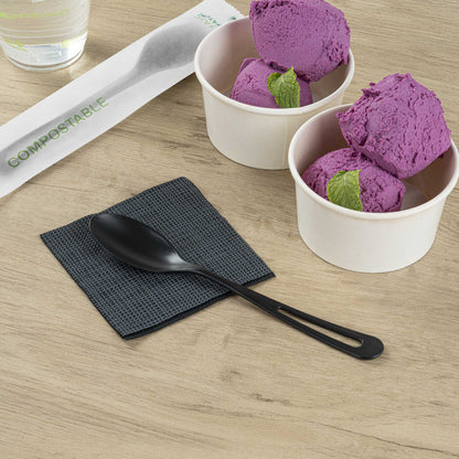 Basic Nature Black CPLA Plastic Spoon - Compostable Wrapper, Heat-Resistant - 7 1/2" - 250 count box