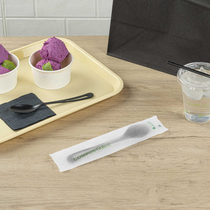 Basic Nature Black CPLA Plastic Spoon - Compostable Wrapper, Heat-Resistant - 7 1/2" - 250 count box