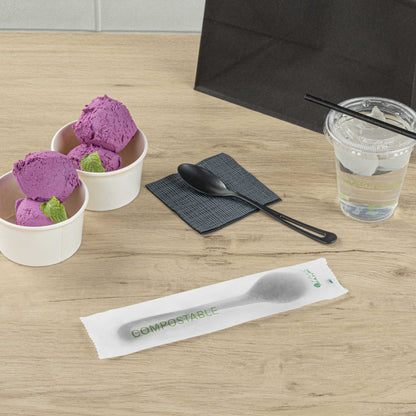 Basic Nature Black CPLA Plastic Spoon - Compostable Wrapper, Heat-Resistant - 7 1/2" - 250 count box