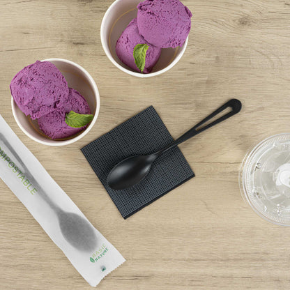 Basic Nature Black CPLA Plastic Spoon - Compostable Wrapper, Heat-Resistant - 7 1/2" - 250 count box