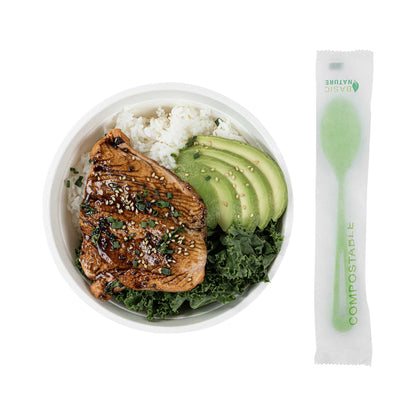 Basic Nature Green CPLA Plastic Spoon - Compostable Wrapper, Heat-Resistant - 7 1/2" - 250 count box