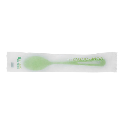 Basic Nature Green CPLA Plastic Spoon - Compostable Wrapper, Heat-Resistant - 7 1/2" - 250 count box