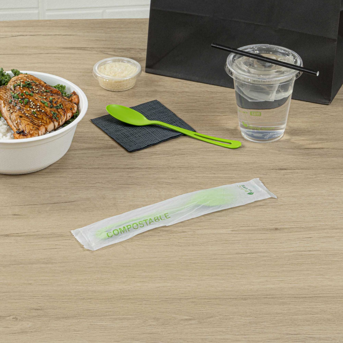 Basic Nature Green CPLA Plastic Spoon - Compostable Wrapper, Heat-Resistant - 7 1/2" - 250 count box