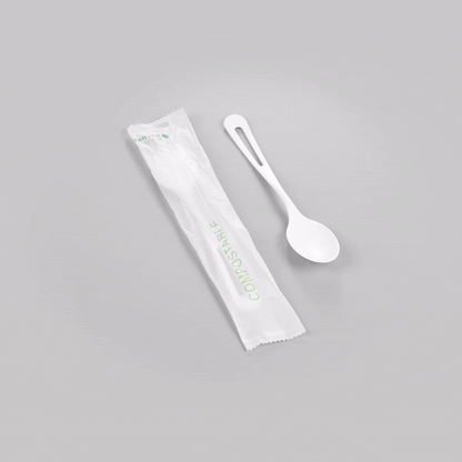 Basic Nature White CPLA Plastic Spoon - Compostable Wrapper, Heat-Resistant - 7 1/2" - 250 count box