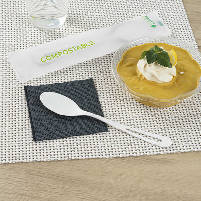 Basic Nature White CPLA Plastic Spoon - Compostable Wrapper, Heat-Resistant - 7 1/2" - 250 count box