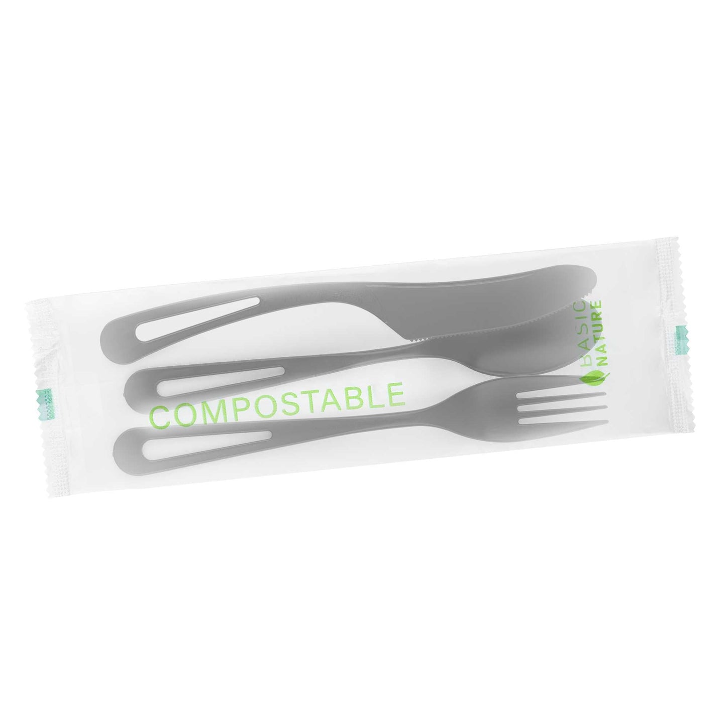 Basic Nature Black CPLA Plastic Cutlery Set - Compostable Wrapper, Heat-Resistant - 7 1/2" - 100 count box