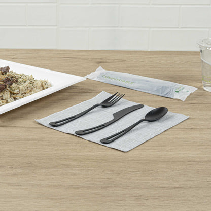 Basic Nature Black CPLA Plastic Cutlery Set - Compostable Wrapper, Heat-Resistant - 7 1/2" - 100 count box