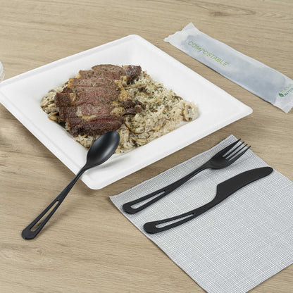 Basic Nature Black CPLA Plastic Cutlery Set - Compostable Wrapper, Heat-Resistant - 7 1/2" - 100 count box
